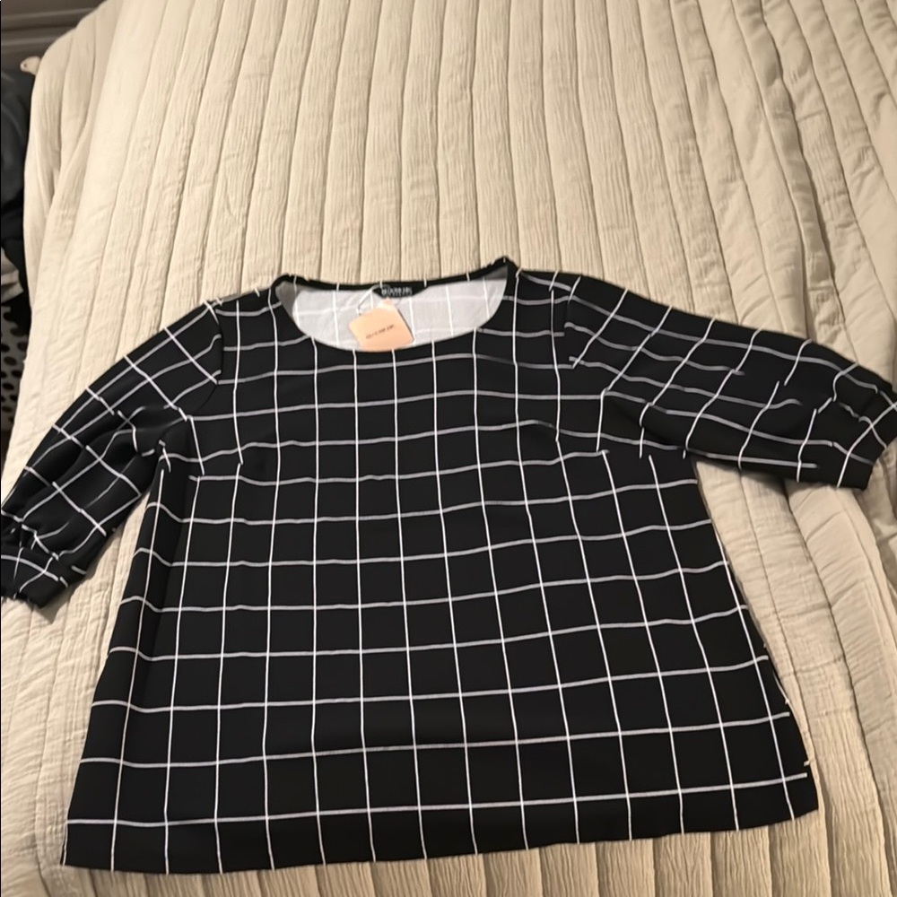 BloomChic Black and white  Boxy 3/4 Sleeve Blouse 14/16